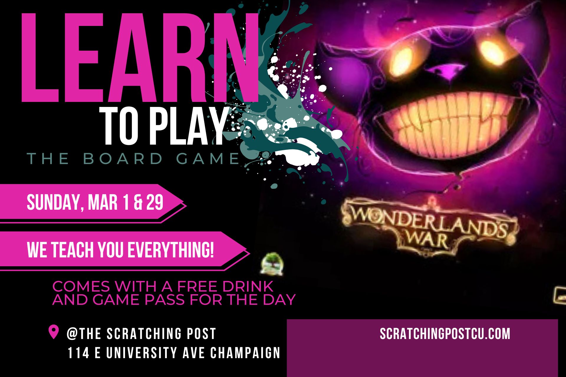 Wonderllands war concierge night at The Scratching Post cat cafe board game cafe champaign IL